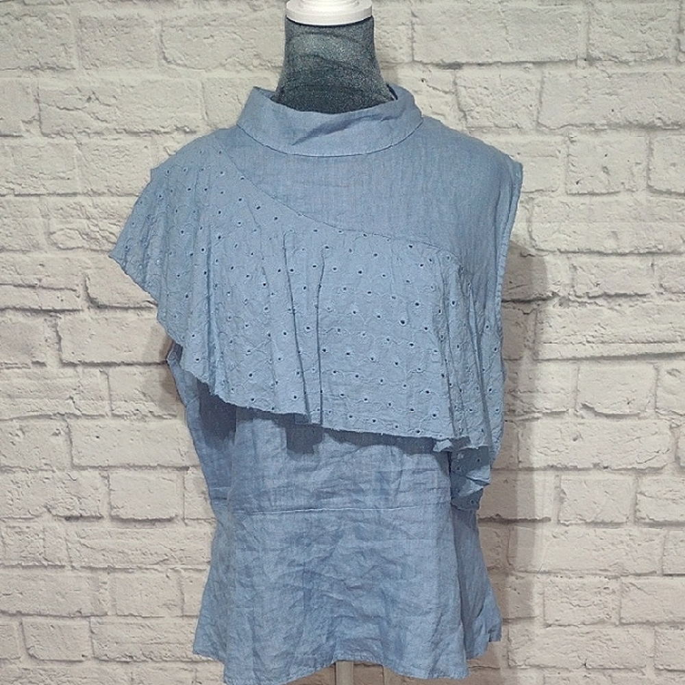 Laura bianchi (XL) Blue Ruffled Women's Top Made In Italy Like New